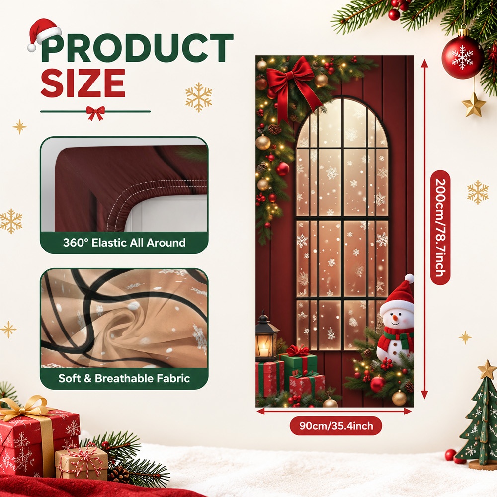 TEMU 2d Flat, 2d Flat - 2d Door Banner 2d Flat, 2d Flat - 2d Door Banner 2d Flat Printing, 1pc 2d Door Banner Christmas Snowy Window Scene Printed