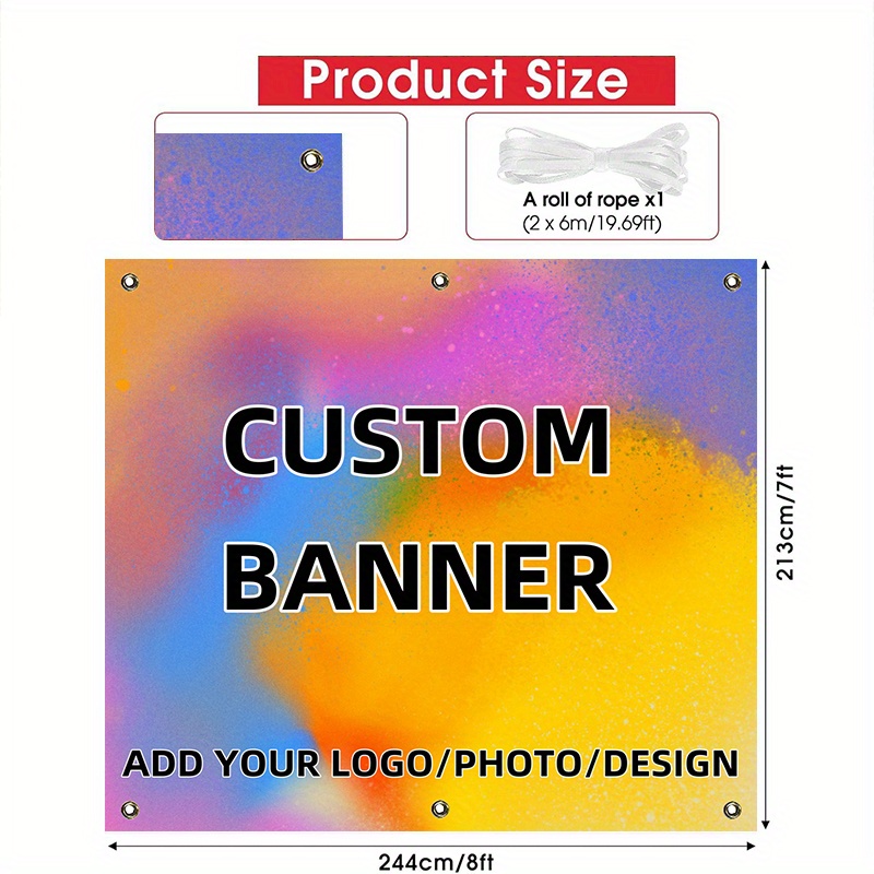 E-shop 2D Türbanner 1 Stück, anpassbares Garagentorbanner, 7X8Ft/213X244Cm, 6 Löcher, mit Seil, personalisiertes Design, vielseitig für Partys,