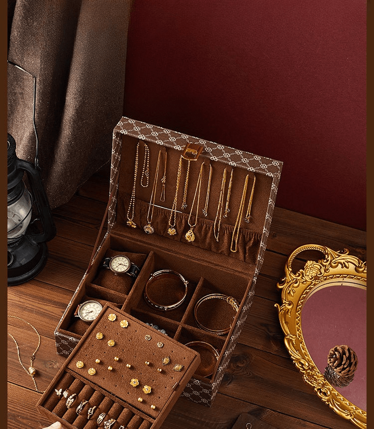 classic jewelry box with lock 4 season multi layer rectangular desktop organizer for earrings necklaces rings watches versatile accessory storage case   release jewelry boxes Product details 5