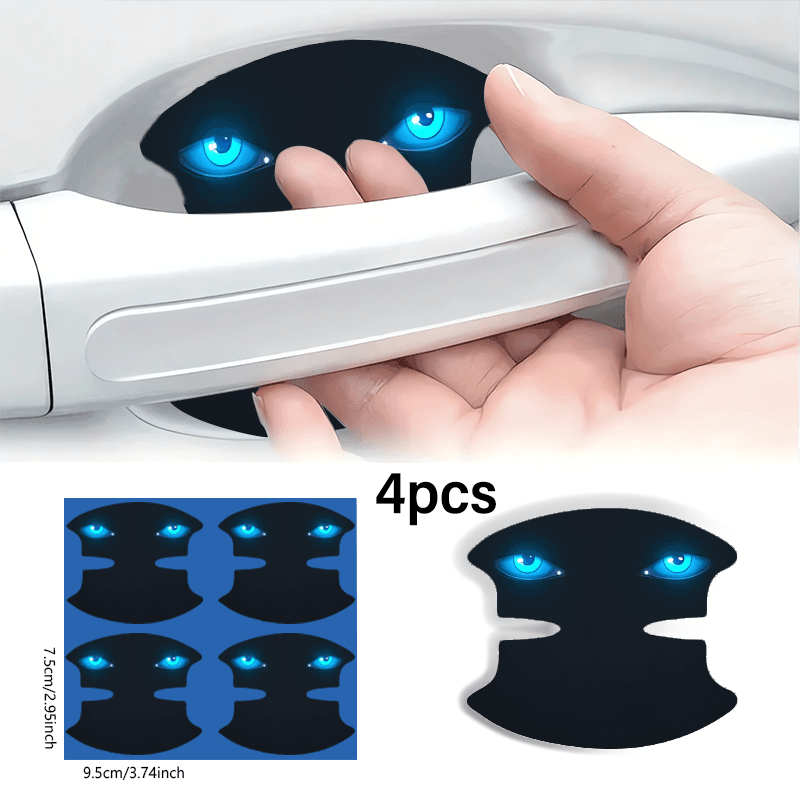 4pcs Unique Blue Light Eye Pattern Car Stickers, Car Door Handle Scratch Protection Decals, Universal Fit/anti-collision/pvc Material