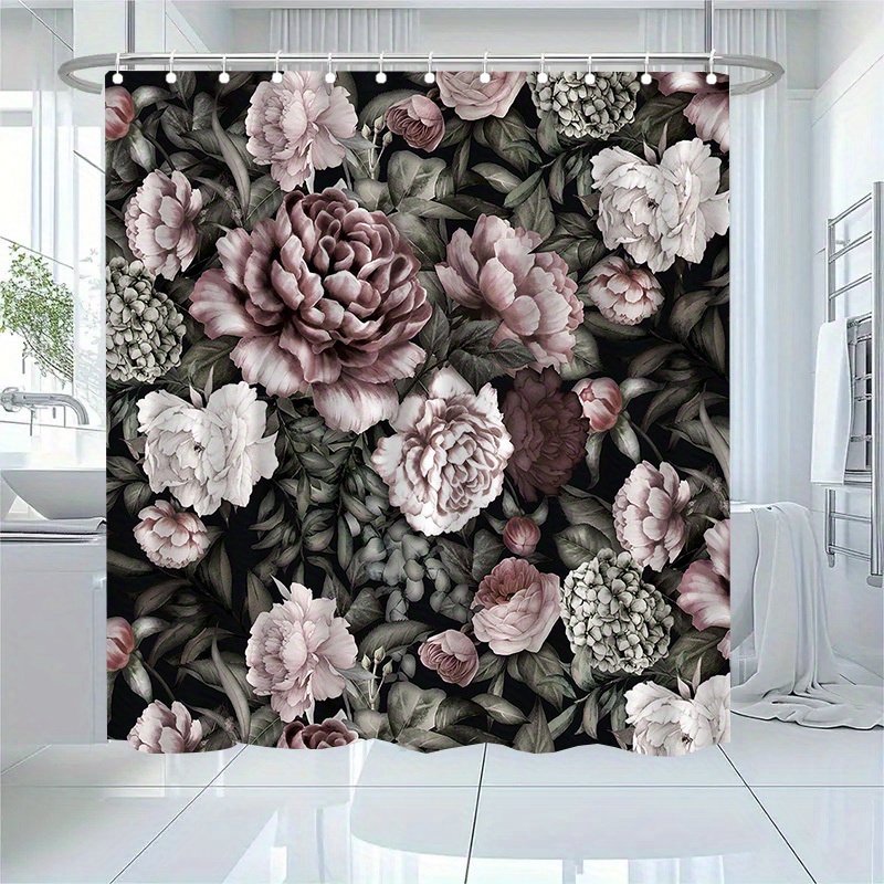 TEMU 1pc Dark Peony Pattern Shower Curtain, High-end Elegant Bathroom Curtain, Shower Curtain Home Decoration Pattern Printing, Compartment Bathroom