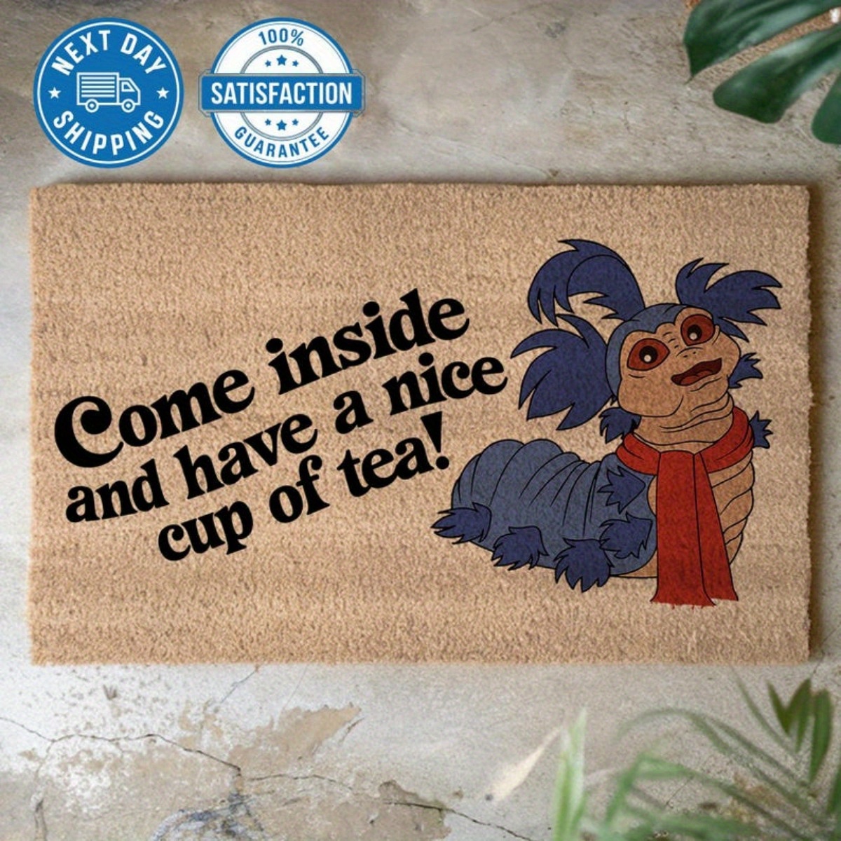 TEMU 1pc Come Inside And Have A Of Tea Doormat, Worm, Welcome Mat, Labyrinth Doormat, Funny Doormat, Colorful Doormat, Welcome Mat, Non-woven Fabric