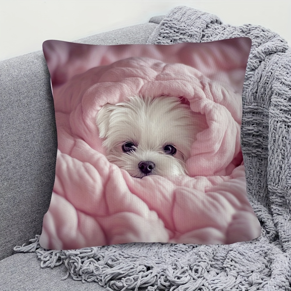 TEMU Taie d'oreiller 1 pièce, Taie d'oreiller Chien Maltais Moderne du du Siècle, Tissu en peluche courte doux et lisse, Motif imprimé sur une seule