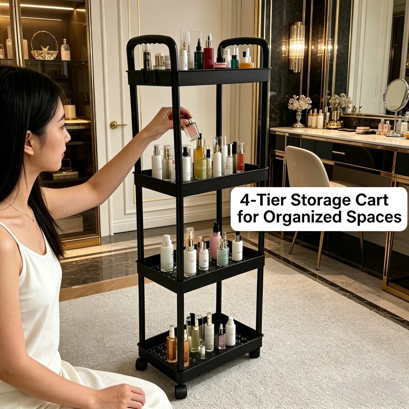 2026 new wheeled four-layer rolling storage cart, multi-functional mobile utility cart with strong load-bearing capacity (33.07 lb per layer),   rolling cart with handle, suitable for bathroom, bedroom, utility racks Product details 5