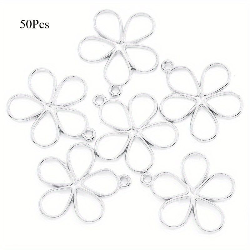 TEMU 50 piezas/paquete 17*19 mm Colgante de flor Hueco Colgante de aleación de flor Accesorio de aleación retro Fabricación de joyas