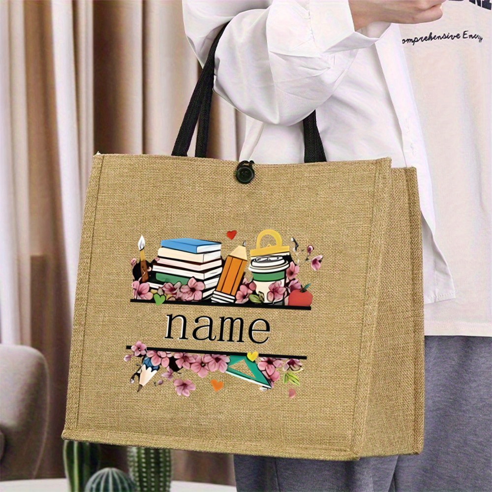 TEMU 1pc Tote, Customized Name Teacher Bag | Bag, Bag With Closure, Lightweight Tote | Perfect For Birthdays, Holidays, Weddings, Mother's Day,