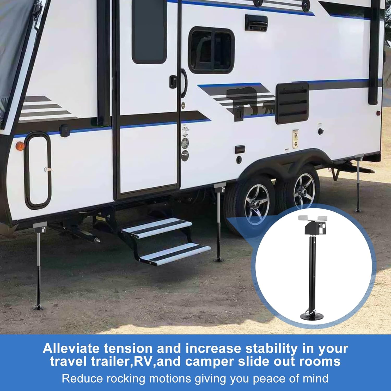 2 pack heavy duty rv slide out stabilizer jacks 5000 lb capacity each 10 000 lb total alloy   support jacks with manual drill adjustable height 21 34 for travel trailers motorhomes   4 point leveling system