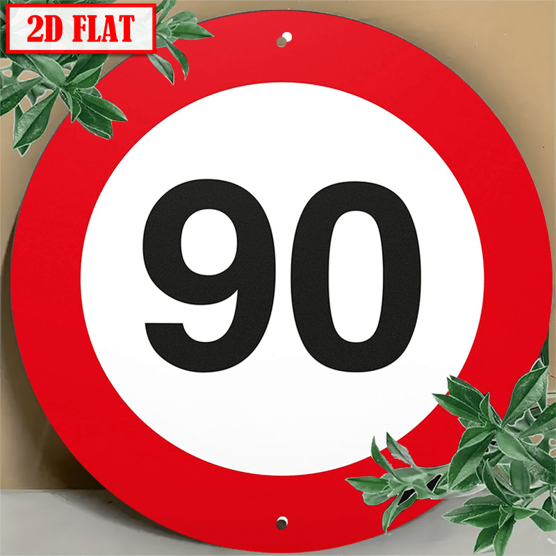 TEMU 2d Flat, 2d Flat 90th Birthday Wall Decor Hanging Plaque - Round Aluminum 8x8 Inches (20x20cm) And Black Color Scheme - No Electricity Needed,