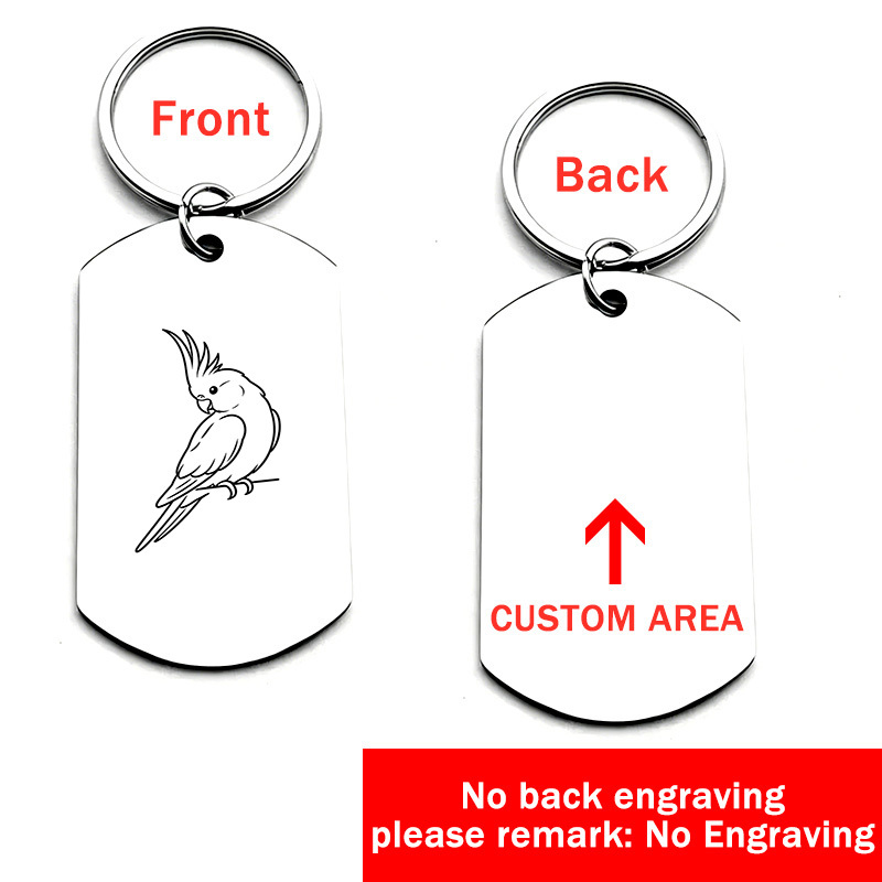 TEMU Custom 1pc Stainless Ring Personalized Stainless Tag Cockatiel On Branch Engraved Keychain Bird Theme Vintage Gothic Engraved Key Ring Custom