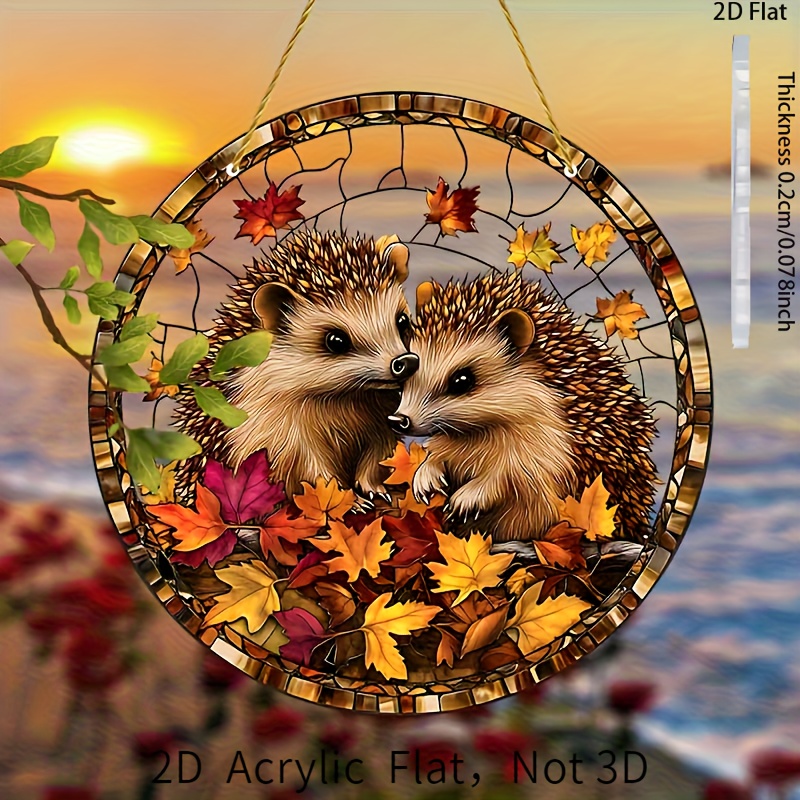 TEMU 2d Flat, 2d Plane, [2d Plane] 1 Item, 2d Printing, 2 Garden Squirrels Sun Catchers 8 X 8, Window Hanging Ornament, Home Wall Light, Suitable For