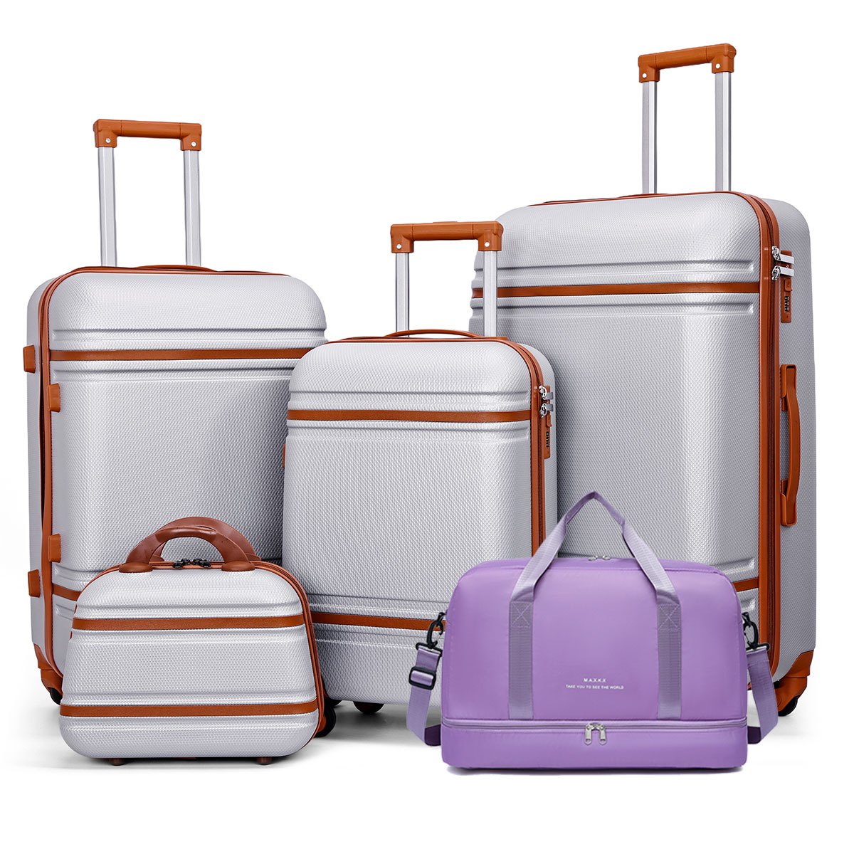Set of Four High-End Designed Luggage Pieces, Rolling Suitcase & Handbag