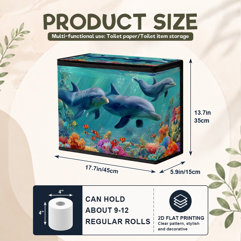 TEMU 2d Flat, 1pc Toilet Paper Storage, In Colorful Reef Themed Toilet Paper Storage Basket, Handy Bathroom Organizer With Zipper Closure, No-drill