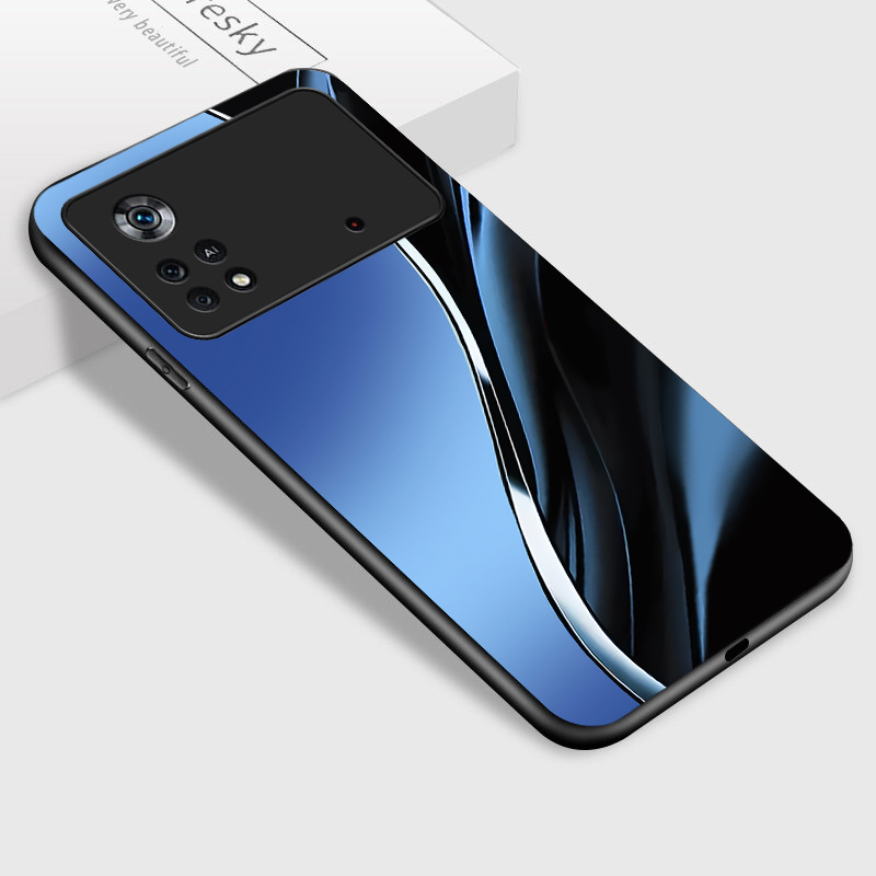 Za Xiaomi Poco X4 Pro 5G ovitek za telefon, eleganten modri gradientni valoviti vzorec, sijoča steklena zadnja stran, Prilagoditev