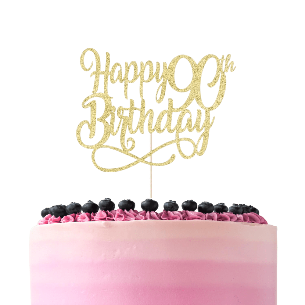 1pc Golden Glitter Happy 90th Birthday Cake Topper, Cheers To , Happy 90th Birthday Cake Topper