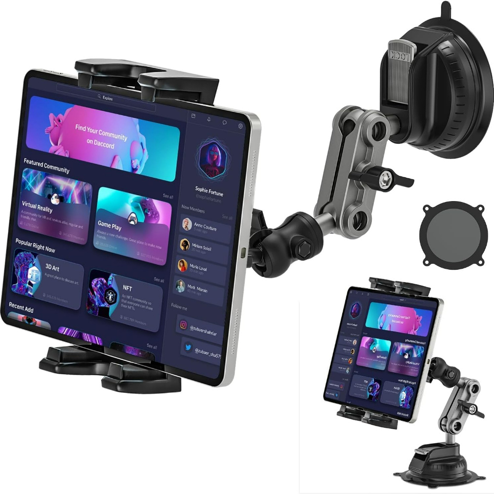 Image of Heavy-duty 360° Adjustable Tablet Mount For Car/truck, Dashboard & Wall Holder, Strong Suction Cup, Compatible With Ipad & Smartphones 4.7-12.9" - Multi-angle Viewing, , Tablet Holder Stand