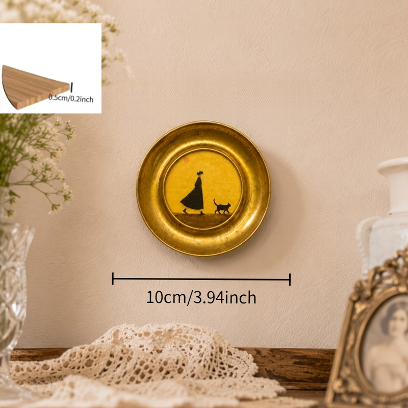 TEMU 2d Flat, 2d Flat, 2d Flat Wooden 1pc Warm Retro Art Wall Decor: Woman And Cat, Golden Retro Frame Decoration, French Country Style Home Wall