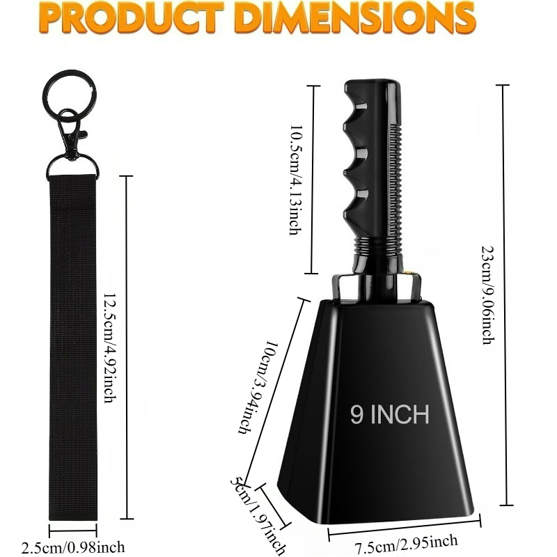   9 inch heavy duty steel cowbell with handle hanging rope   maker suitable for football games cheerleading performances   percussion instrument