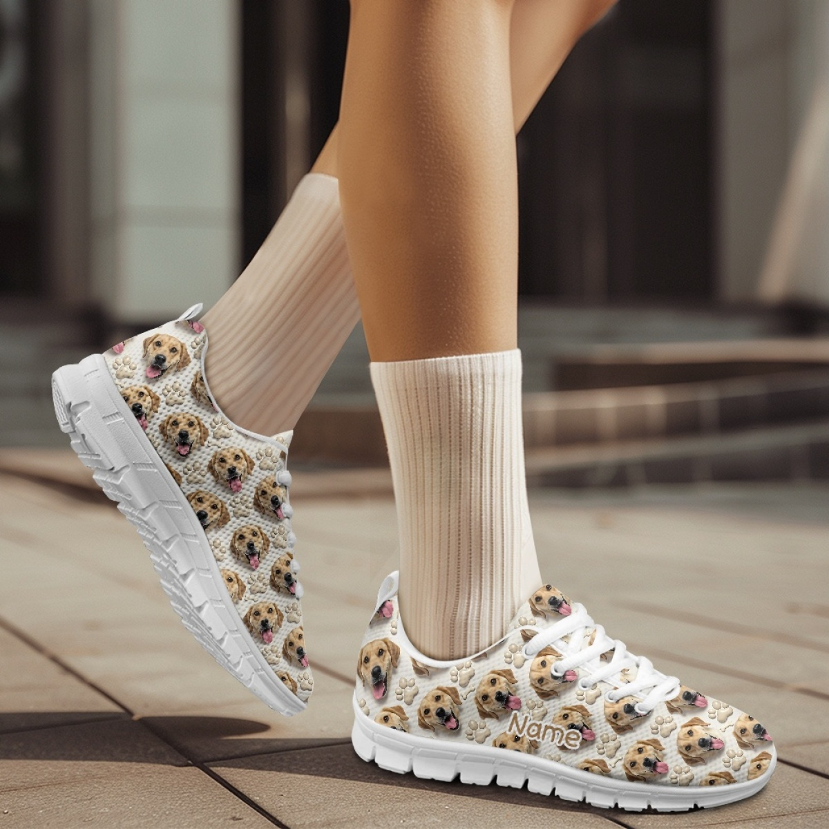 Dog And Dog Paw Print Pattern 2D Printed Custom Sneakers -... product image 5