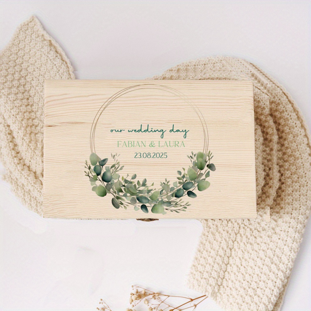 TEMU Personalized Wedding Gift Box With Couple Names & Date - Retro Lid Suitable For Crafts, Wood Box For Wedding Favors,, Photo Display, Name/text