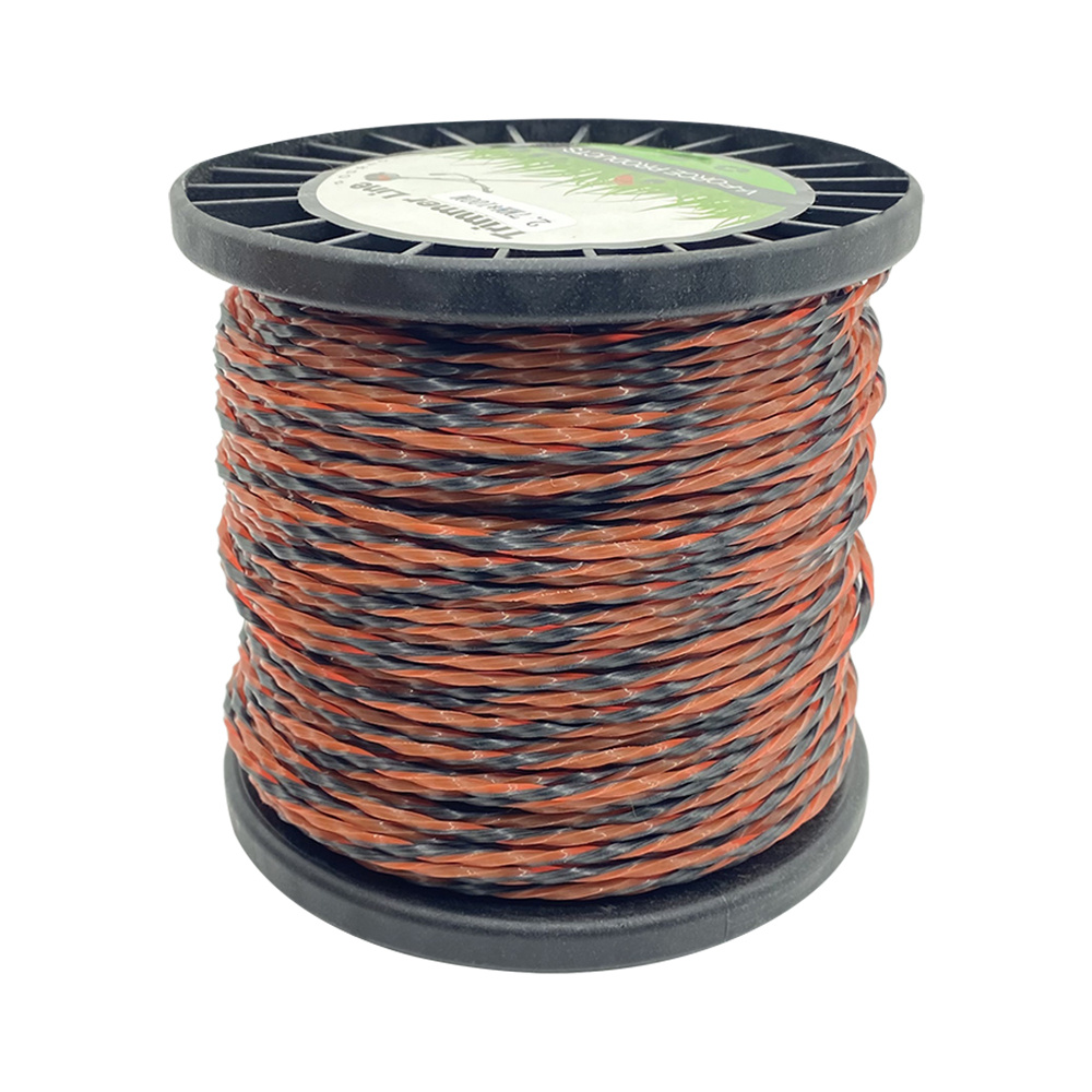 E-shop Orangefarbene und schwarze zweifarbige Spiral-Trimmerfaden, Durchmesser 2 mm/2,4 mm/2,7 mm/3 mm, Länge - Universalseil für Rasentrimmer und