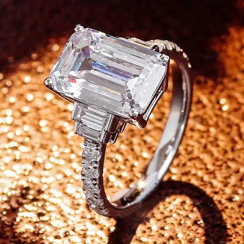 4 Prong Set Square Synthetic Zirconia Engagement Ring