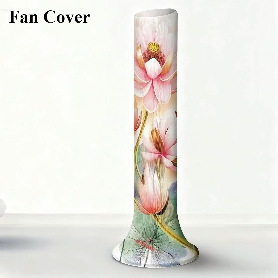 Image of Thickened Washable All-inclusive Tower Fan Cover Moisture-proof Design Fashionable Flower And Leaf Decoration Home/ Office/ Balcony Dustproof Protection Fan Cover