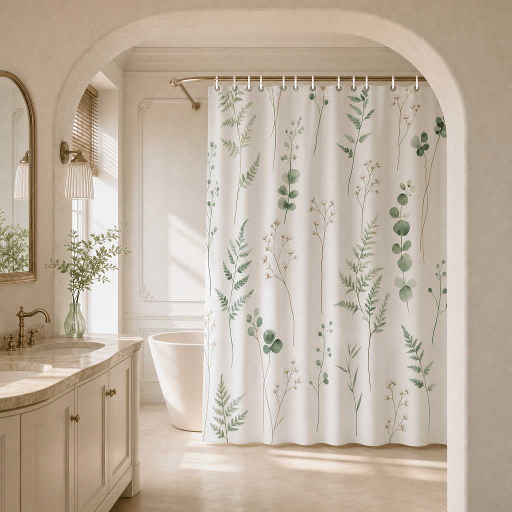 TEMU Botanical Eucalyptus Shower Curtain 71x71 Inches Polyester Fabric With 12 Hooks Sage Green Leaf Print Farmhouse Boho Bath Decor For Bathroom Tub