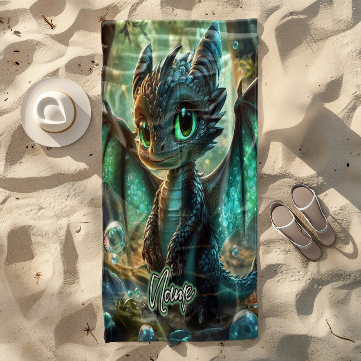 Custom Name Beach Towel with Dragon Design
