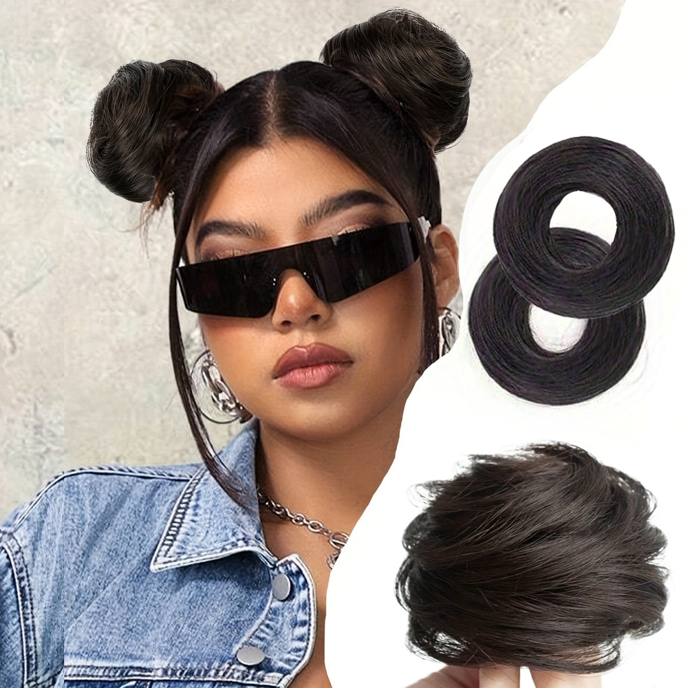 TEMU Set Of 2 Human Hair Scrunchies For Thick Updos, Including Straight Hair Bun Pieces And Ponytail Extensions For Women And