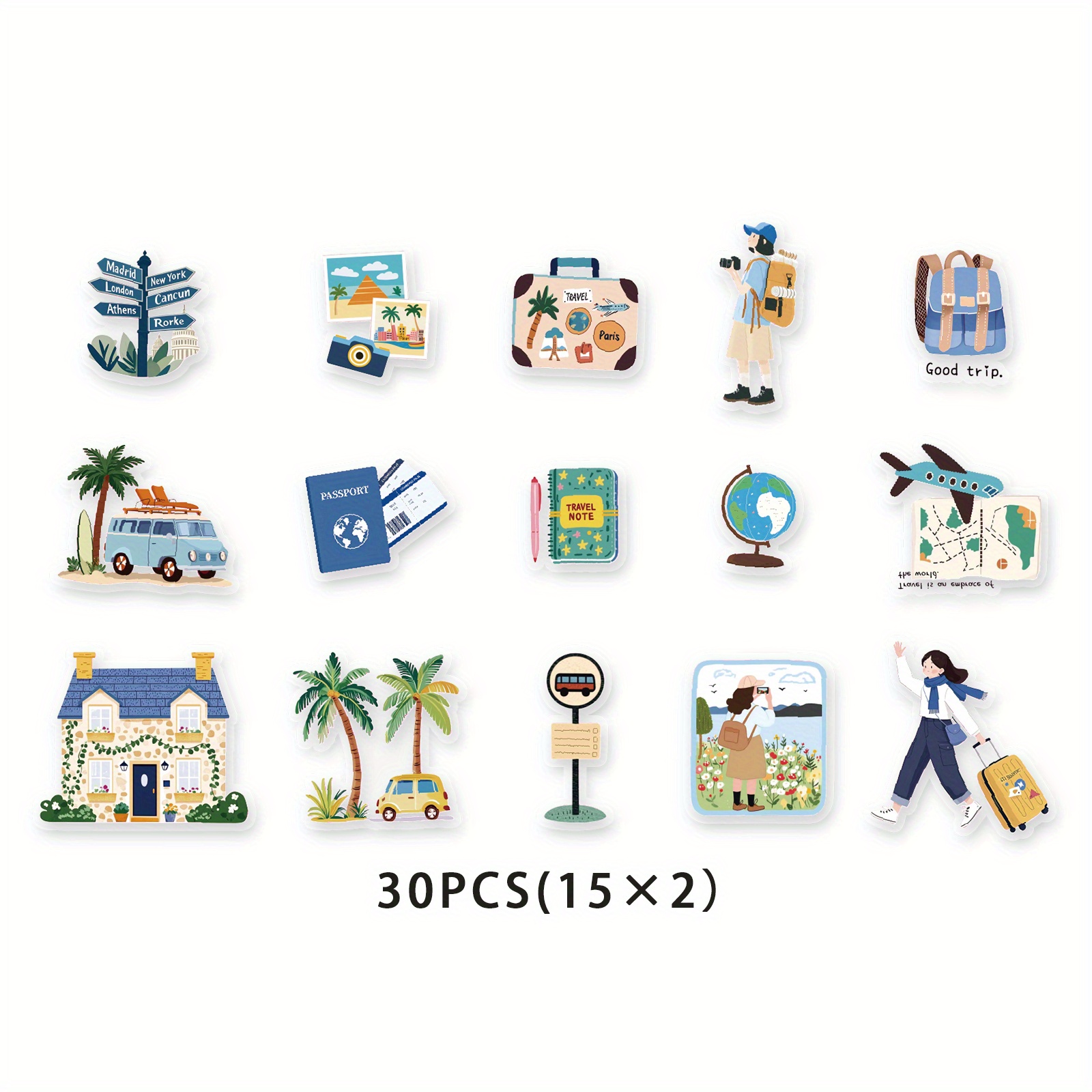 30pcs Korean Style Outdoor Travel Stickers For Laptops, Phone Cases, Suitcases, Guitars, Bicycles, Scrapbooks, Room Decorations
