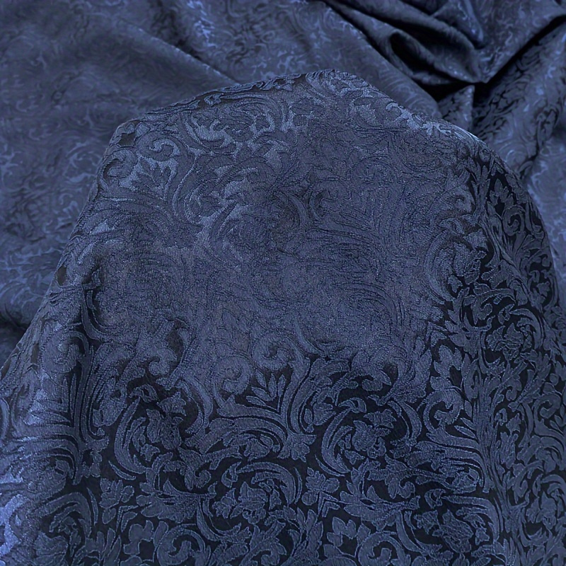 Luxurious Navy Blue Embossed Jacquard Damascus Fabric - Perfect For Evening Dresses, Suits, And Diy Crafts, 145g/m² Pre-cut Polyester Fiber
