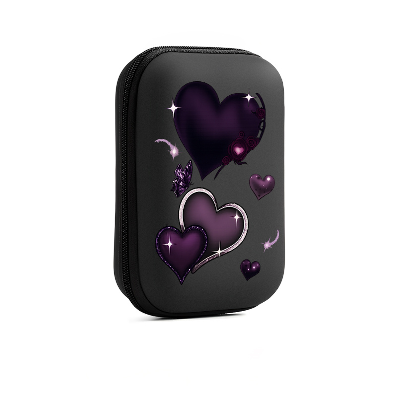E-shop Ein Muster mit violetten Herzen und Schmetterlingen. Ein unverzichtbares Accessoire für Büro und Reise! EVA-Hartschalen-Aufbewahrungsbox für