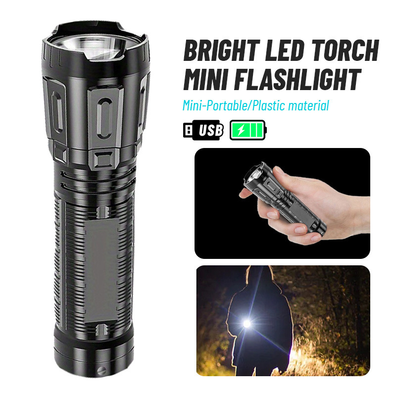 

1pc Mini Led Flashlight, , Usb Rechargeable, Features 3 Lighting , Made Of Plastic, Portable For Home, Work, And Emergency In The Bedroom.