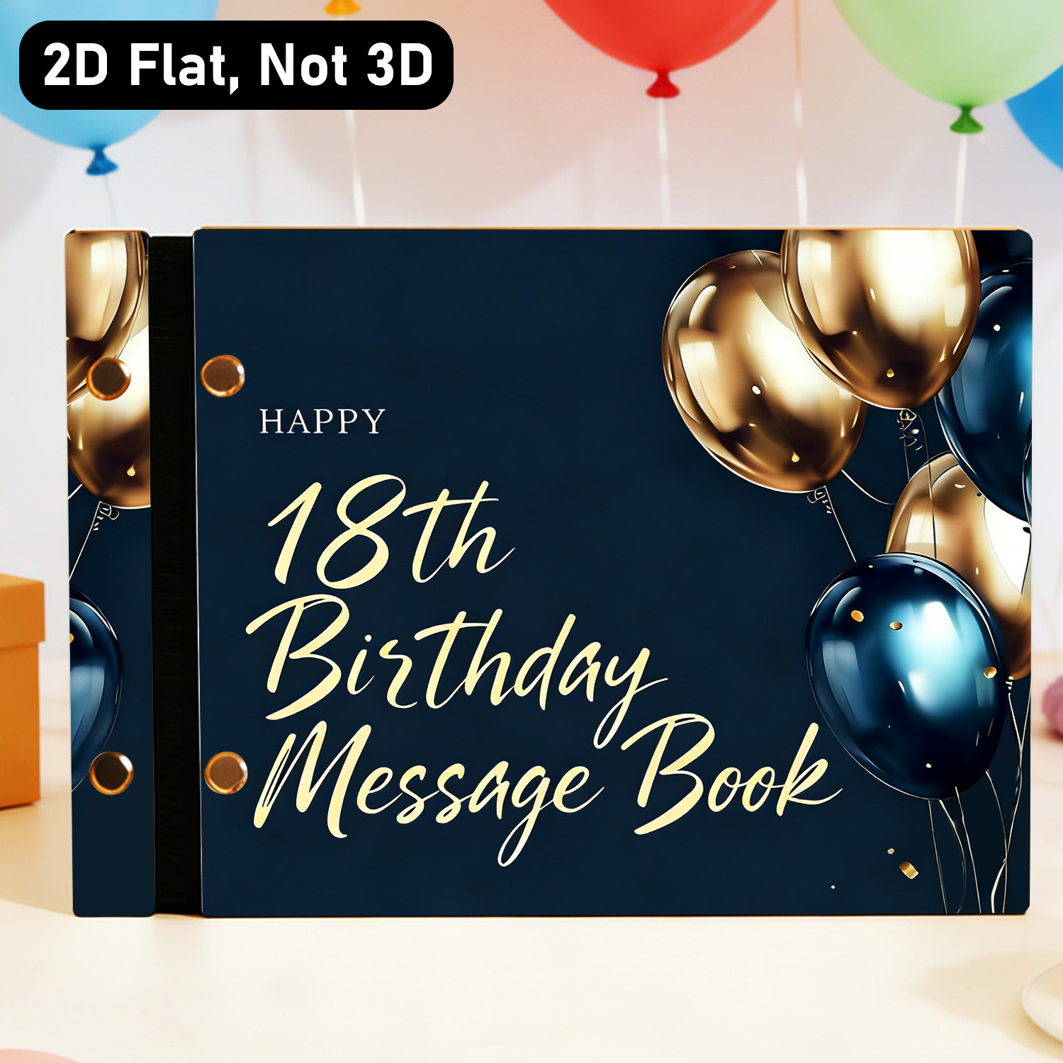 Image of Navy And Golden '18th Birthday Message Book', 8.5 X 6.1 Inch 2d Flat Wooden Guest Book, Perfect For 18th Birthday Parties And Coming-of-age Celebrations, Electricity-free Craft Paper Journal