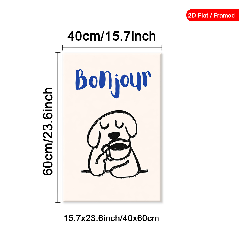 TEMU 2d Flat, 1pc Framed Cute Dog Wall Art, Text Canvas Paintings, Art Wall Arts, Modern Art Prints Decorations, Wall Decor Poster, Vintage Posters,