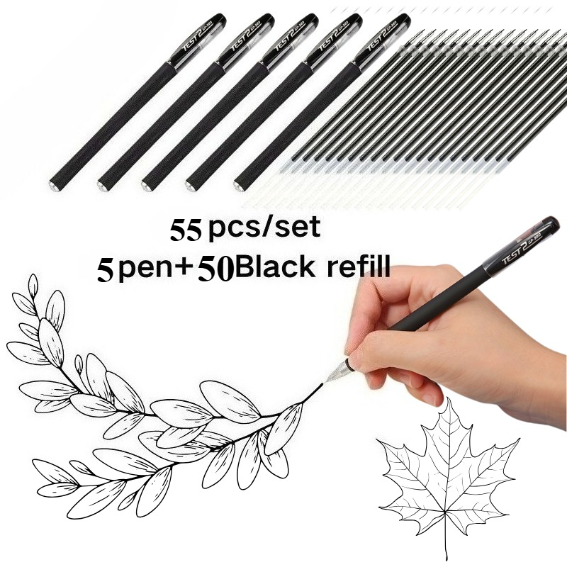 TEMU 55 piezas (5 bolígrafos cartuchos de repuesto) Bolígrafo de secado rápido, punta de 0.5 mm, - Ideal para y el uso diario