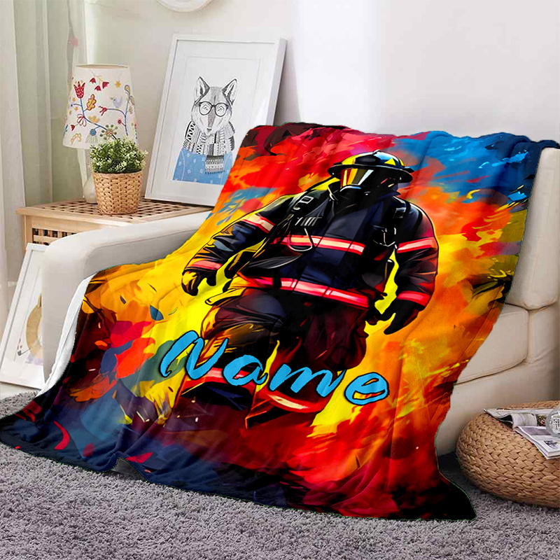 

Customizable Firefighter Blanket - Soft, Warm Flannel For Sofa, Bed, Office, Camping | Personalized Name Option | Ideal Gift