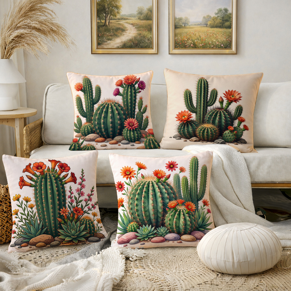 TEMU 4pcs Cactus Throw Pillow Covers Suitable For Living Room, Sofa, Bed - Modern & Cushion Cases, Light- Decorative Covers With Zipper Closure,