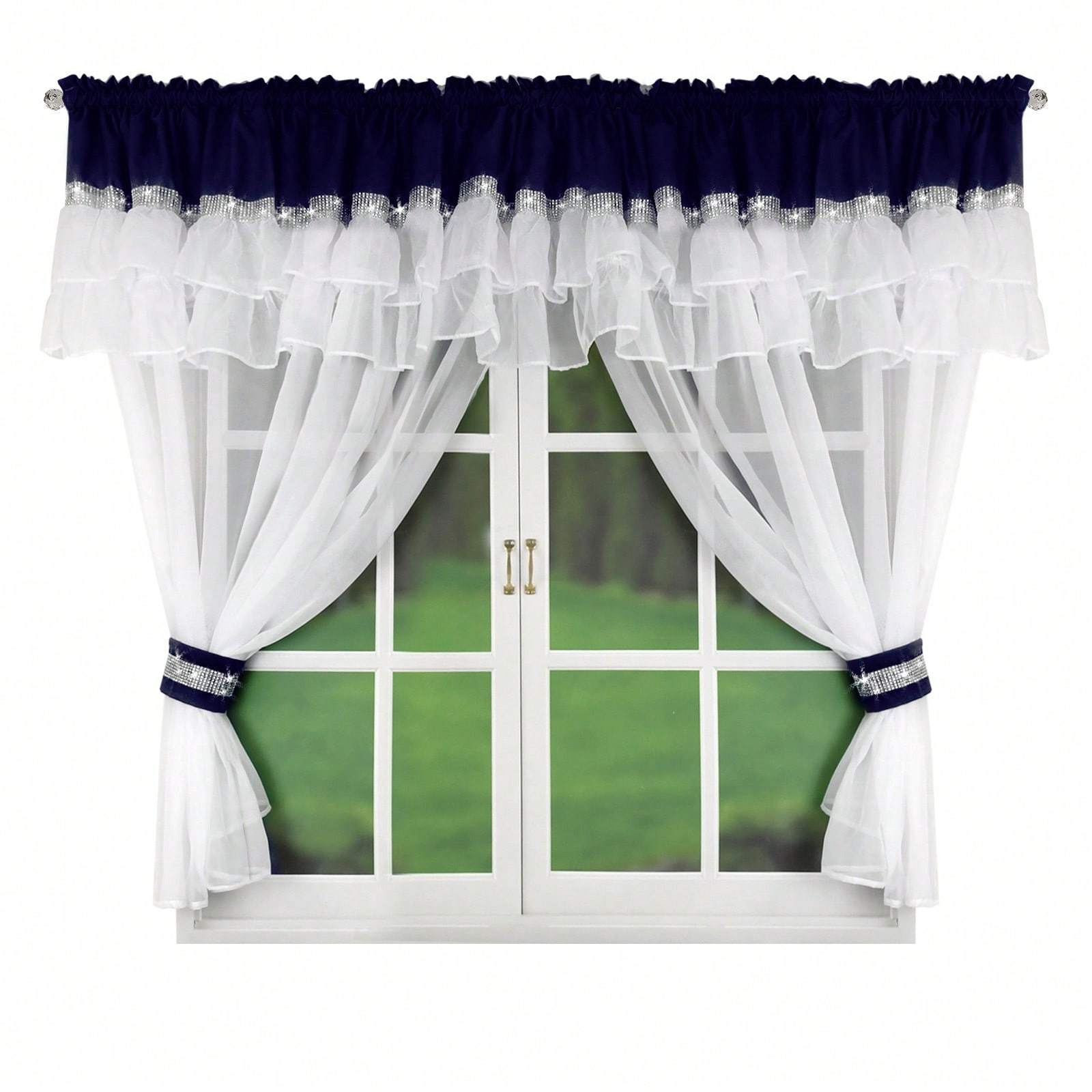 TEMU Elegant Sheer Curtains With Integrated Valance And Double Ruffle Trim, 1 Panel, 400x150cm, Light And , Perfect For Living Room And Bedroom