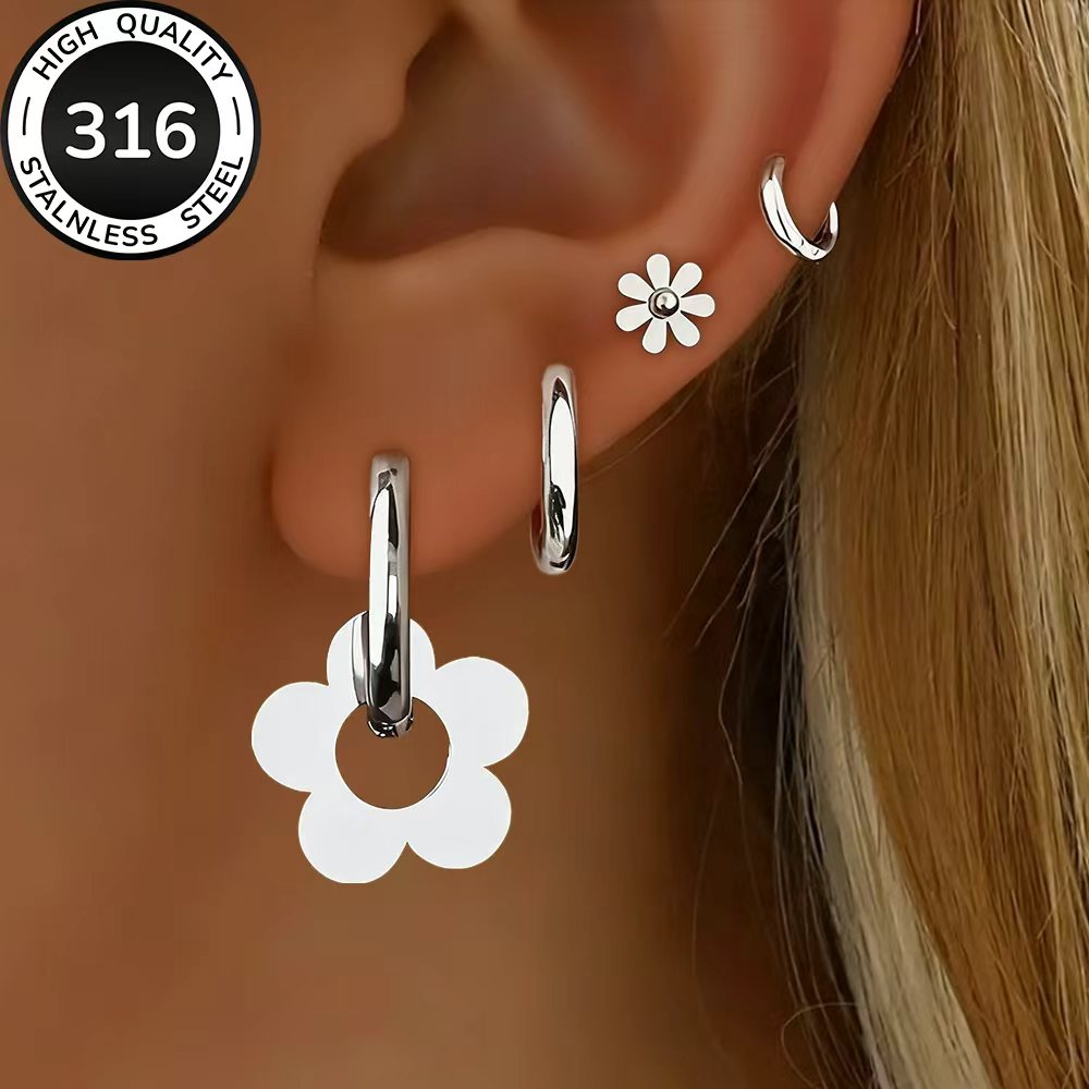 TEMU 4 Pairs Earring Set High-quality Steel Low-allergy Golden Earrings, Polished, Kc Golden Plated, Anti-tarnish, Easy Elegant, Suitable For Daily