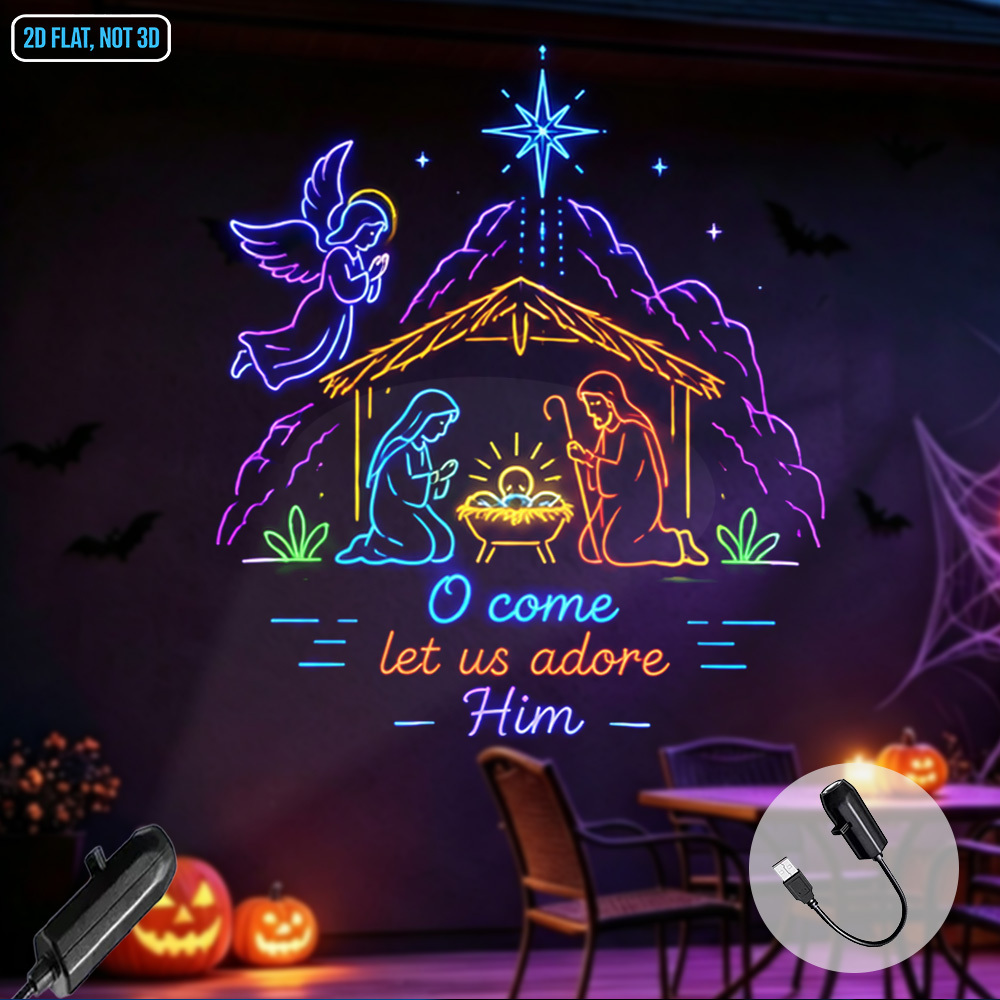 TEMU Led Projector Night Light Usb Powered Christmas Nativity Angel Holy Family Manger Star Ambient Decor Projection Lamp For Bedroom Living Room