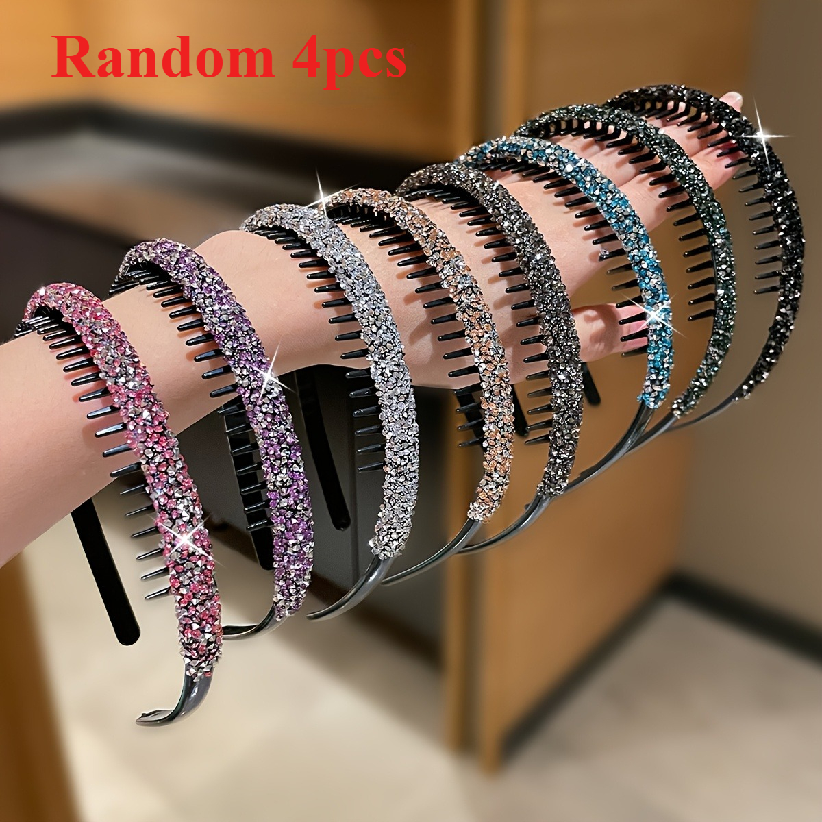 TEMU Random 4pcs Women's Multicolor Gorgeous Headbands, Retro Elegant Style, With Toothed Non-slip Design, Hair Additions, Party Additions, Women's