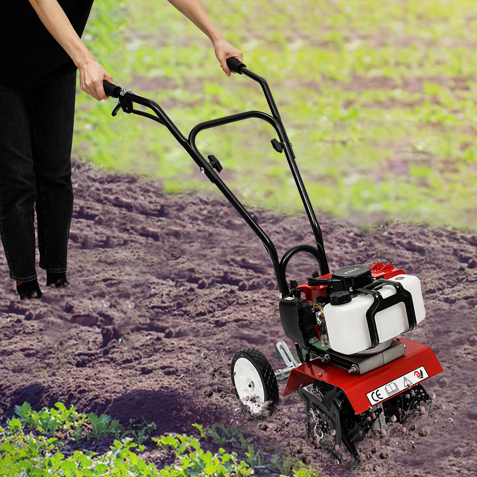 Manual Deep-Tilling Lawn Aerator & Soil Aerator Tool with Weeding, Ditching System - Heavy-Duty Mini Cultivator for Farmland, Orchard, - Portable for small-Scale Soil Loosening, Assembly Required (Compatible with Farms, Greenhouses)