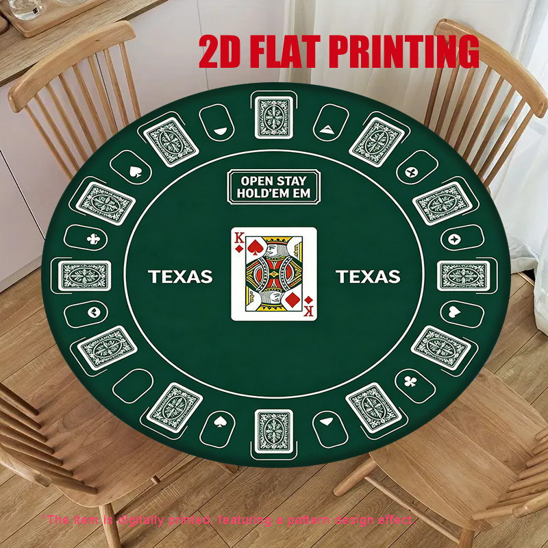 TEMU 1pc 2d Flat Stretch Round Tablecloth, 'em Poker Pattern, Printed Tablecloth, Stretch Tablecloth, Elastic Band Tablecloth, Washable And Easy To