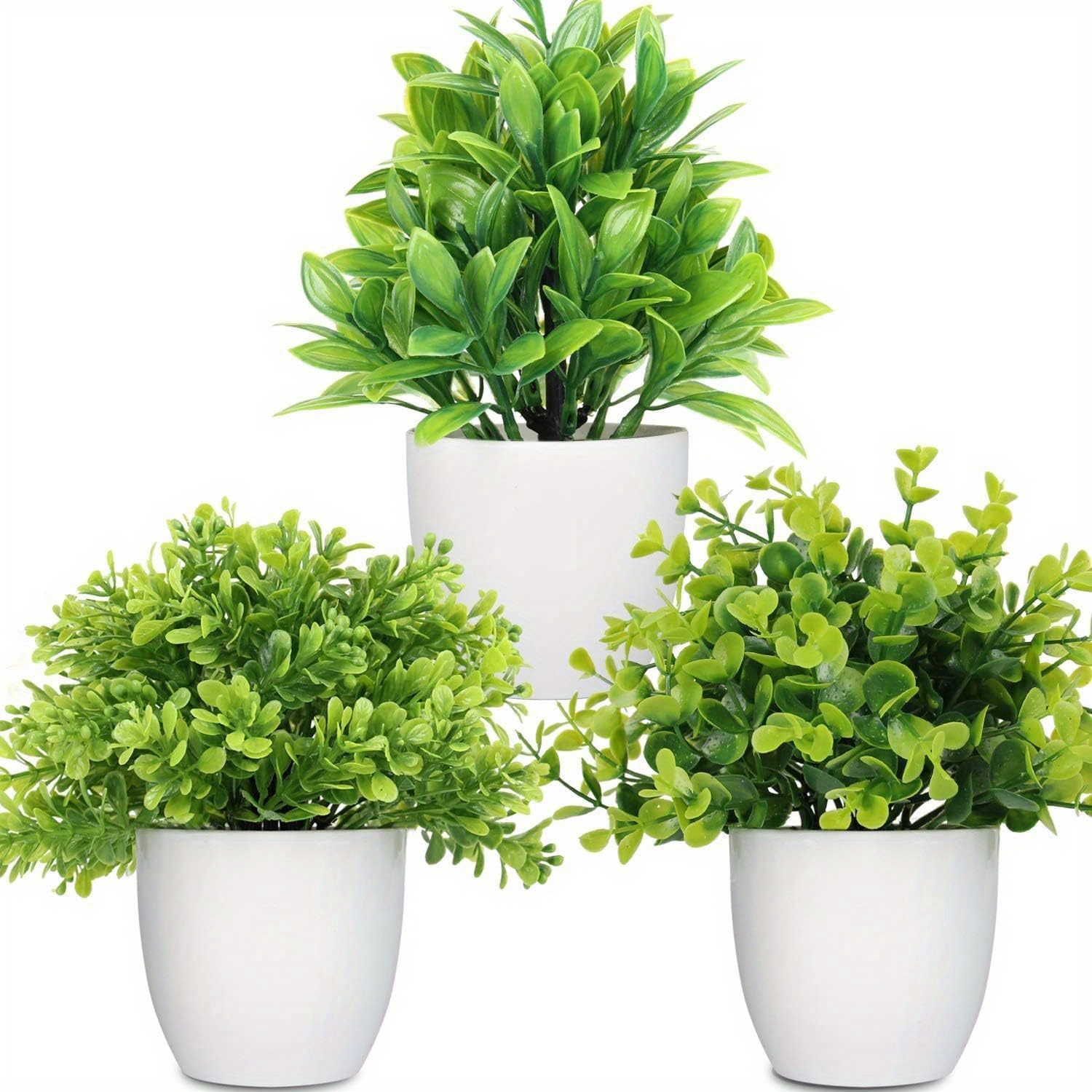 Image of 3pcs Realistic Mini Artificial Eucalyptus Plant With Pot - Fake Suitable For Home Decor, Low-maintenance Faux Potted Plants For Indoor, Office, Desk, Table Decoration - Plastic Foliage
