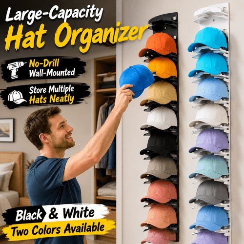 2pcs wall mounted hat rack organizer black white large capacity baseball cap storage holder space saving vertical hat display rack for closet bedroom entryway multi layer cap hanger for baseball caps visors daily accessories