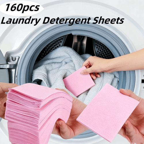 160pcs pink concentrated laundry detergent sheets strong stain removal long lasting fragrance quick whitening paper material