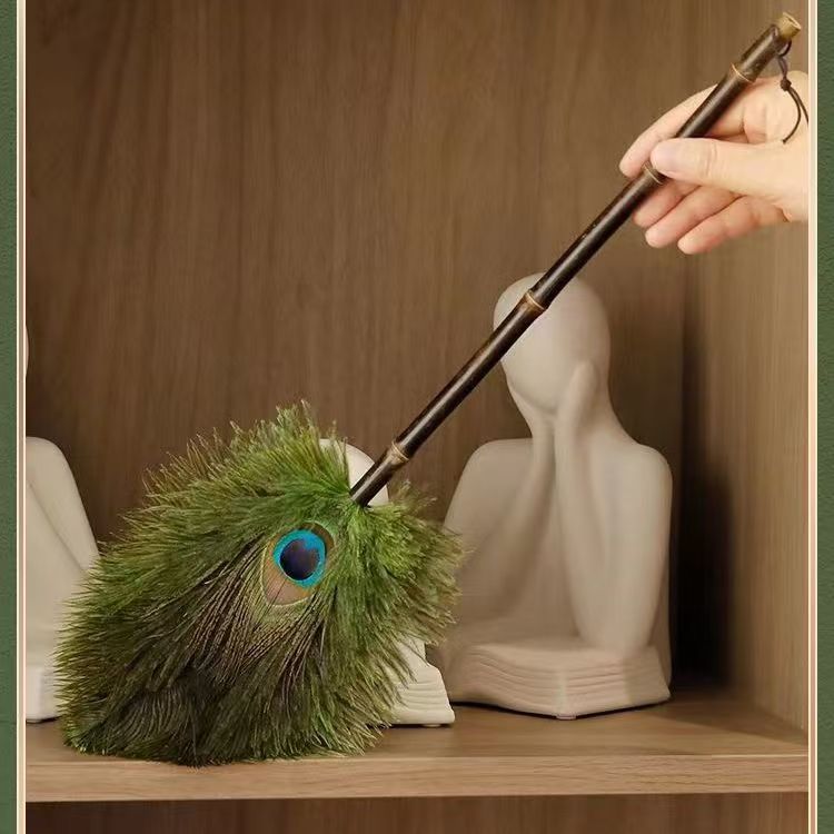 ostrich peacock dust duster anti static high end retro household feather duster   cleaning dust sweeping artifact details 1