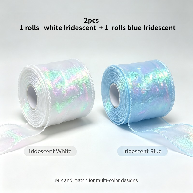 TEMU 2-delige set modieuze visstaart rand decoratieve iriserende lint, 2 rollen 6cm x 10m, knutselen, cadeauverpakking lint, bloemendecoratie golf