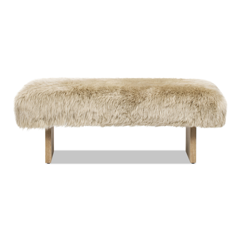 Leda 49' Retro Natural Blonde Sheepskin Fur Bench - Genuine Fur Rectangular Accent Suitable for, Entryway,, Minimalist Scandinavian & Decor, Furniture